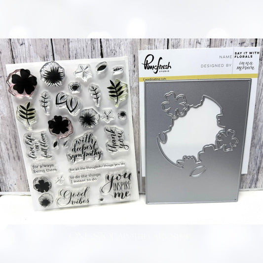 Pinkfresh Studio SAY IT WITH FLORALS Flowers Background Rubber Stamps Dies