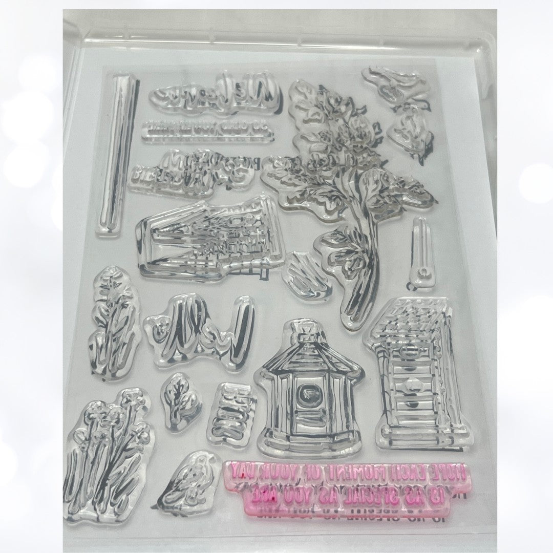 Stampin Up GARDEN BIRDHOUSES Birds Rubber Stamps