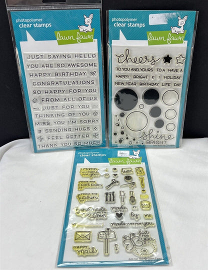 Lawn Fawn LET'S BOKEH Sentiments Handmade Just For You Rubber Stamps Lot