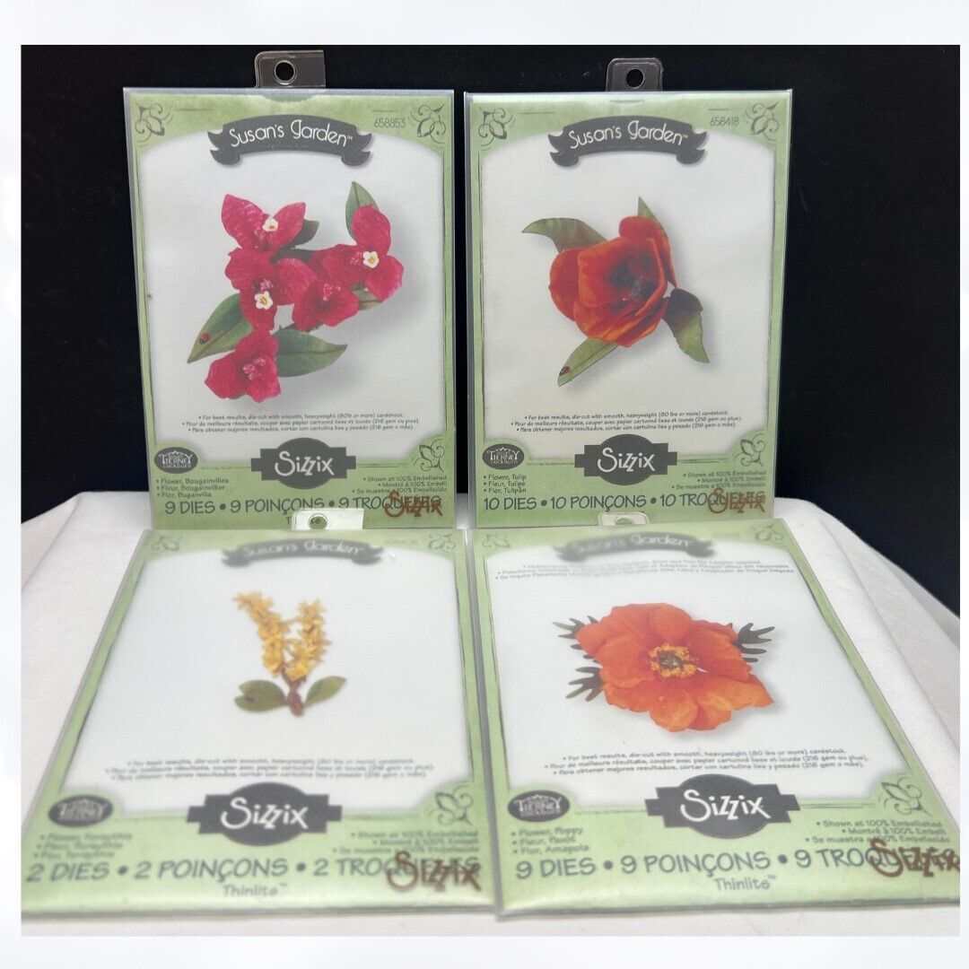 Sizzix SUSANS GARDEN Flowers Floral Poppy Tulip Thinlits Dies Lot of 4