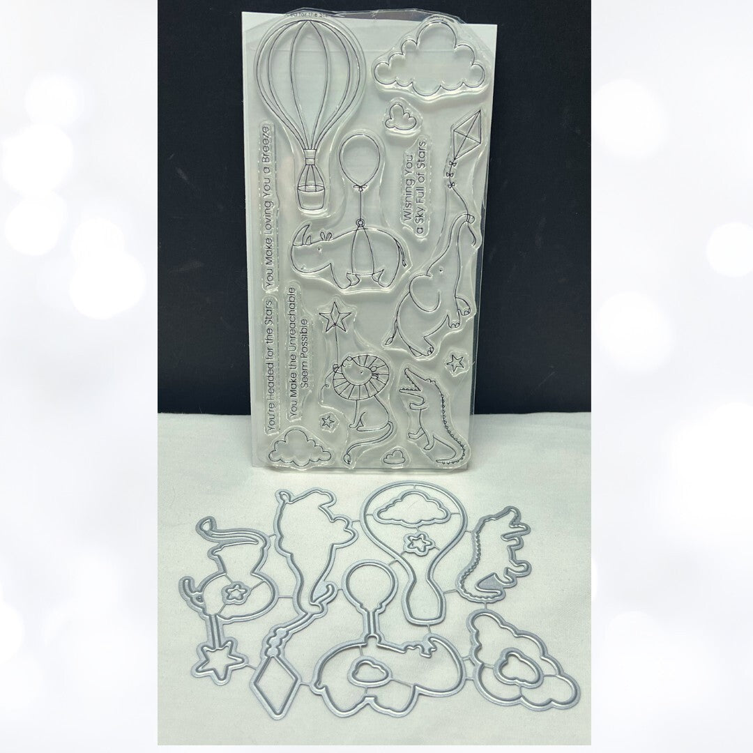 My Favorite Things HEADED FOR THE STARS Hot Air Balloon Rubber Stamps Dies