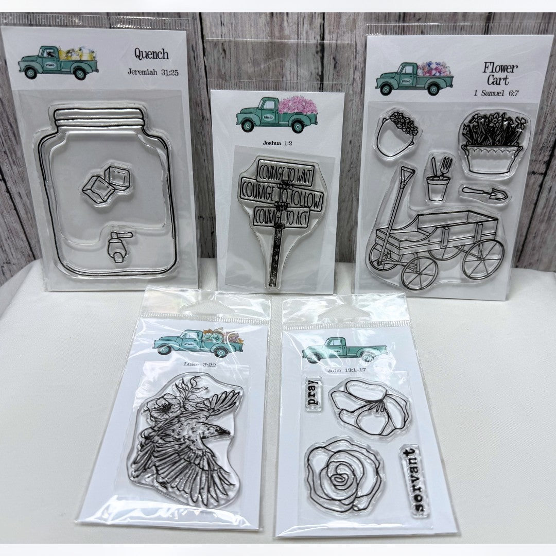 By the Well 4 God FLOWER CART Bird Religious  Bible Journaling Rubber Stamps