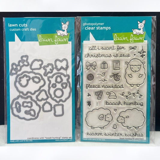 Lawn Fawn BAAAH HUMBUG Sheep Christmas Rubber Stamps Dies