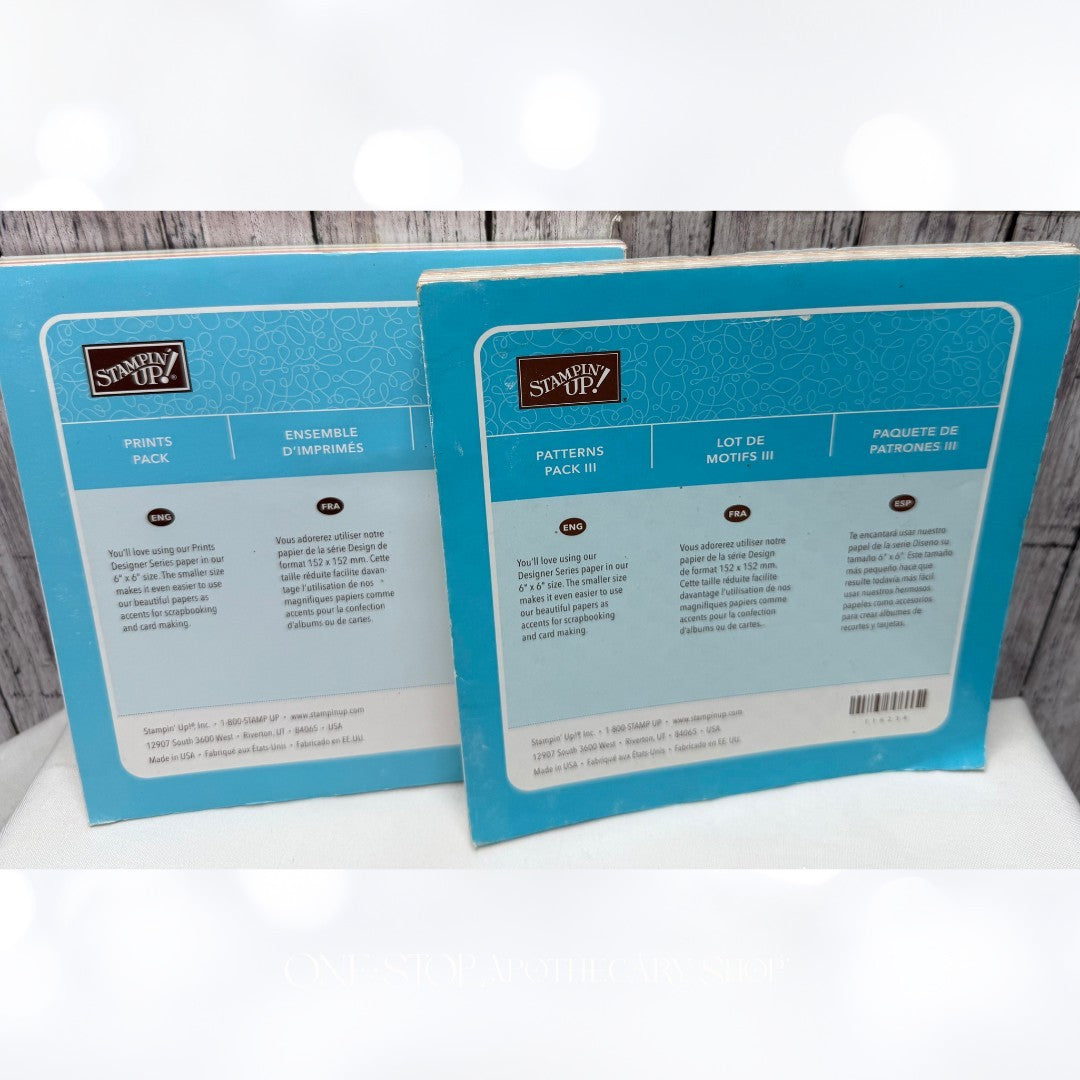 Stampin Up PRINTS PACK Patterns Pack III 6x6 Cardstock Paper Lot of 2