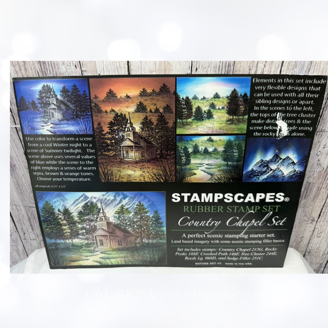 Stampscapes COUNTRY CHAPEL Landscape Trees Mountains Rubber Stamps