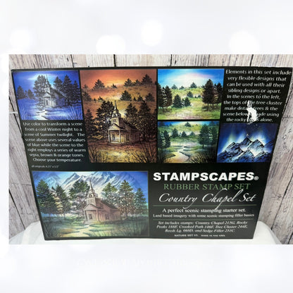 Stampscapes COUNTRY CHAPEL Landscape Trees Mountains Rubber Stamps