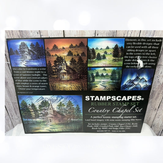 Stampscapes COUNTRY CHAPEL Landscape Trees Mountains Rubber Stamps