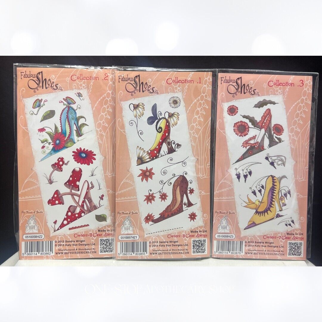 Katy Sue FABULOUS SHOES Fashion Flowers Mushroom Rubber Stamps Lot of 3