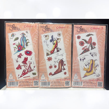 Katy Sue FABULOUS SHOES Fashion Flowers Mushroom Rubber Stamps Lot of 3