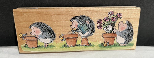 Penny Black LABOUR OF LOVE Hedgehogs Flower Pots Margaret Sherry Rubber Stamp 