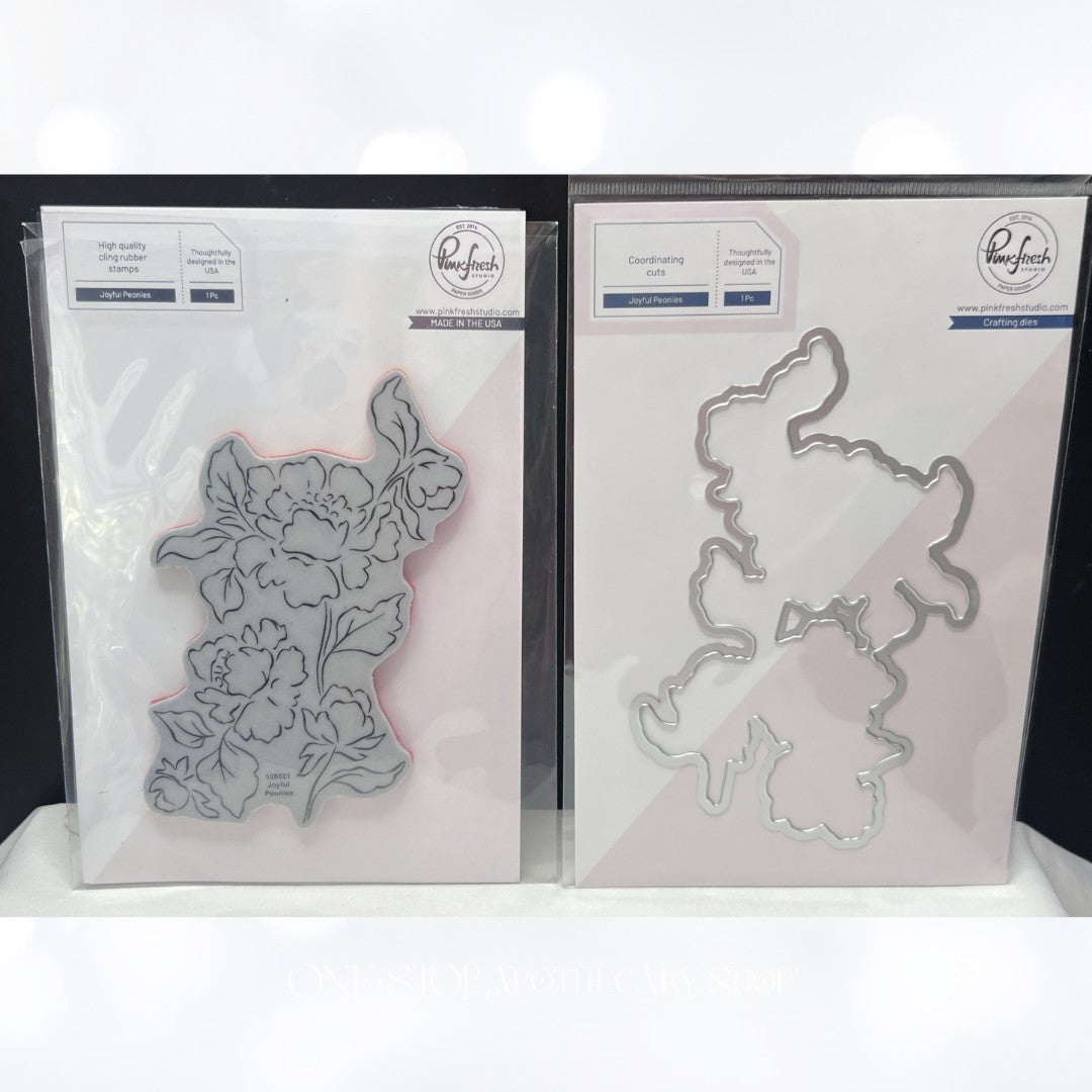 Pinkfresh Studio JOYFUL PEONIES Peony Flowers Rubber Stamps Die