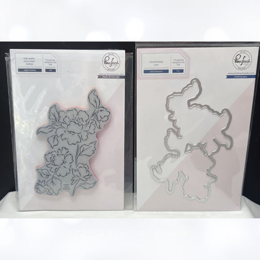 Pinkfresh Studio JOYFUL PEONIES Peony Flowers Rubber Stamps Die