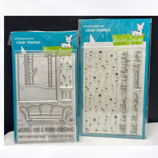 Lawn Fawn WINDOW SCENE WINTER Snowy Backdrops Christmas Rubber Stamps