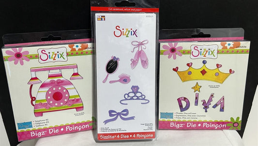 Sizzix GIRLS Diva Crown Telephone Girly Stuff Bigz Sizzlits Dies Lot of 3