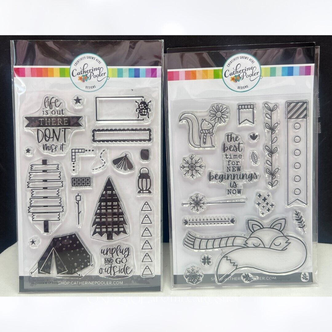 Catherine Pooler GO OUTSIDE Camping Fox Christmas Nature Rubber Stamps Set of 2