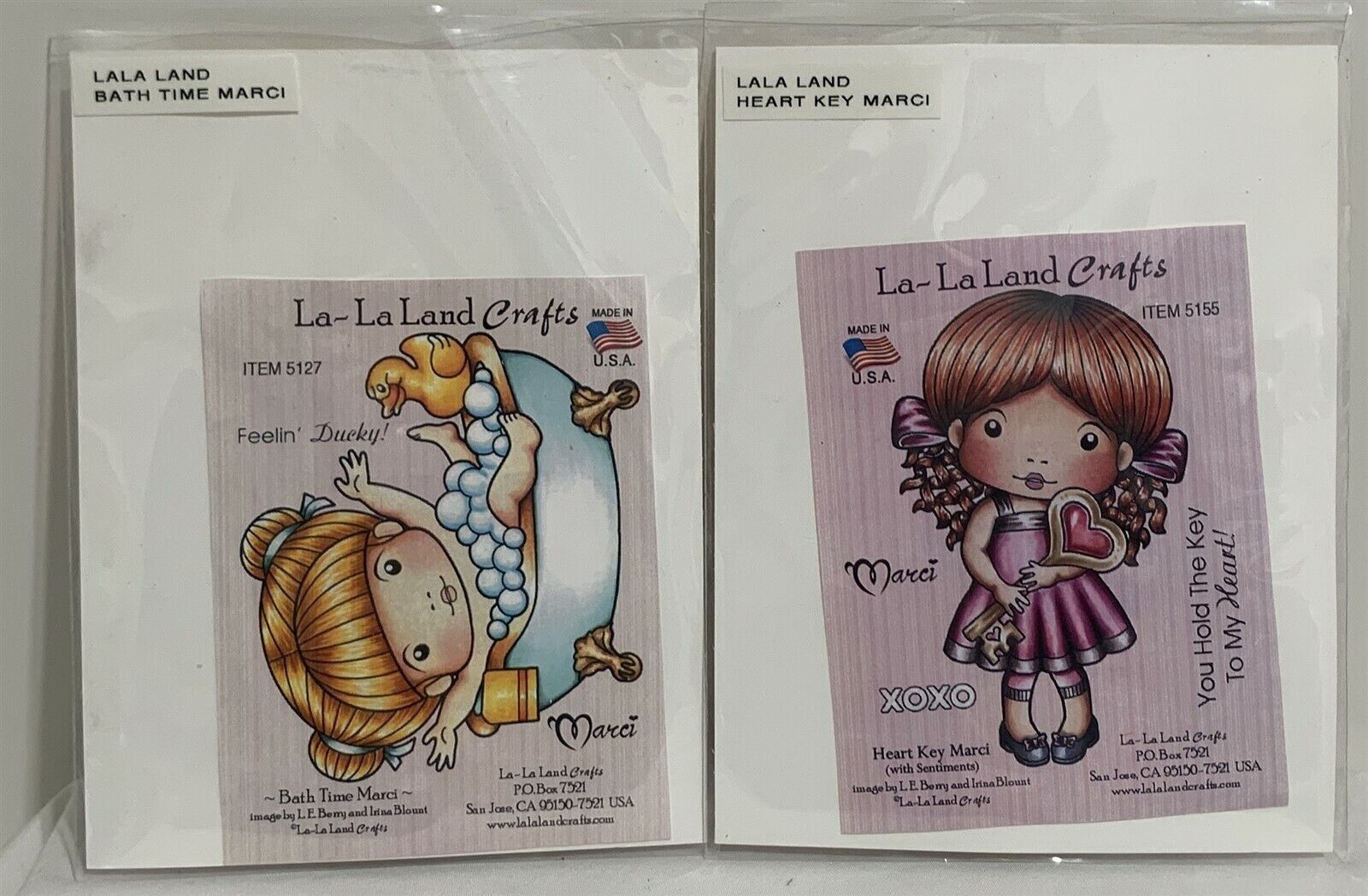 La La Land Crafts HEART KEY MARCI Bath Time Girl Cling Rubber Stamps Lot of 2