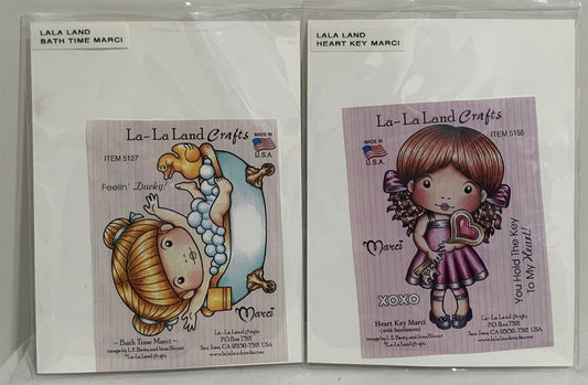 La La Land Crafts HEART KEY MARCI Bath Time Girl Cling Rubber Stamps Lot of 2