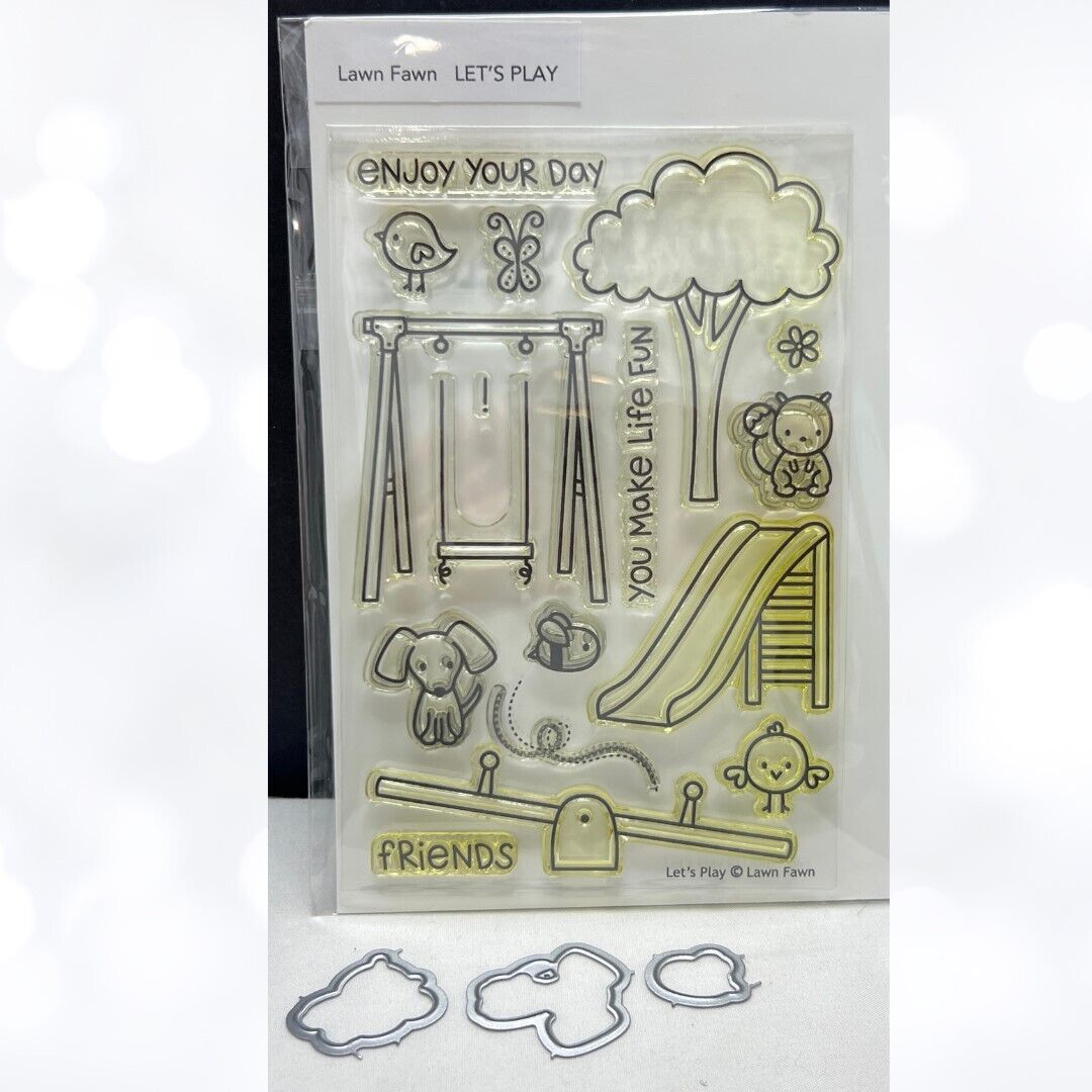 Lawn Fawn LET'S PLAY Park Playground Animals Dog Rubber Stamps