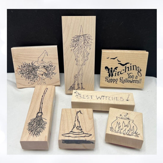 Judith Stampendous WITCH Halloween Witches Broom Rubber Stamps Lot of 7