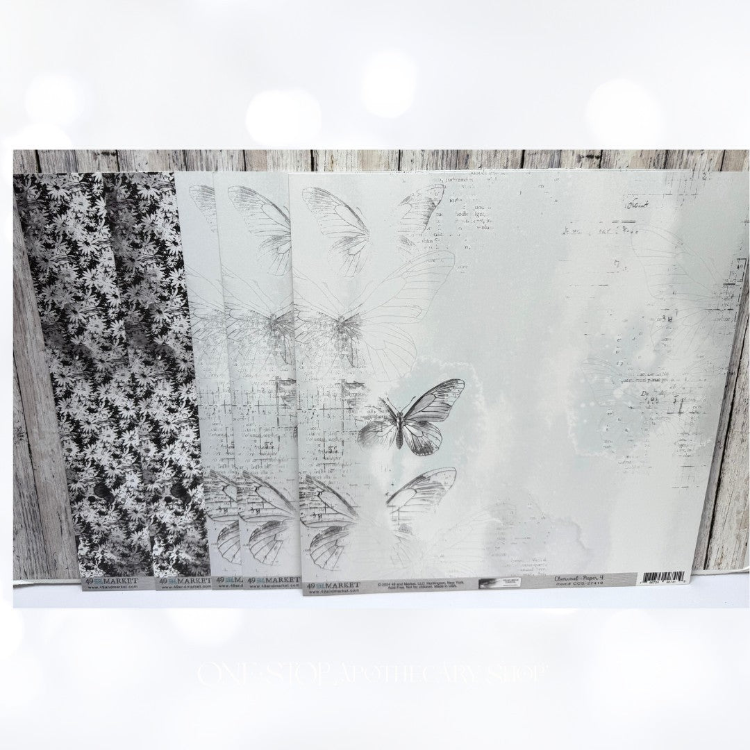 49 & Market CHARCOAL 12x12 Paper Ephemera Frames Die Cuts Collection Kit