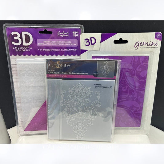 Altenew Gemini 3D EMBOSSING FOLDERS Blossoms Swirls Lace Lot of 3