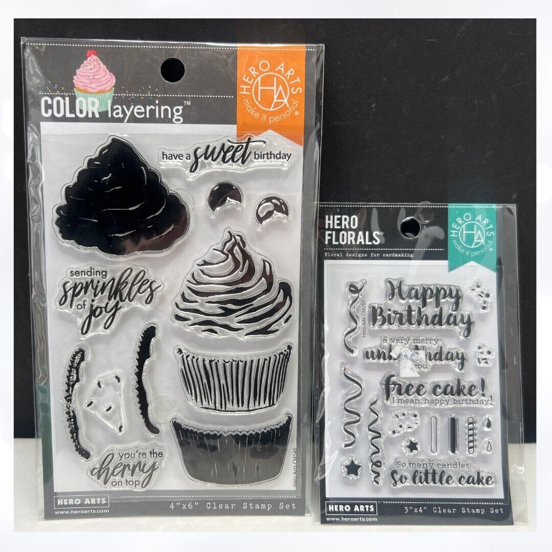 Hero Arts Color Layering CUPCAKE Birthday Party Rubber Stamps Lot of 2