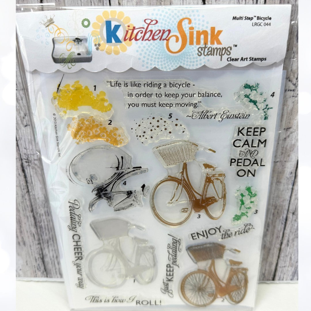 Kitchen Sink BICYCLE Bike Flowers 6x8 Layering Rubber Stamps