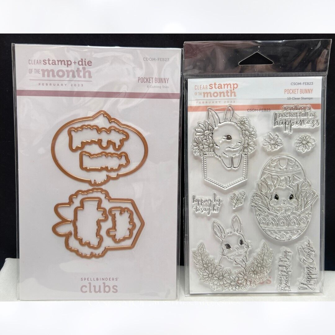 Spellbinders POCKET BUNNY Easter Rabbit Clear Rubber Stamp & Die Month Feb 23