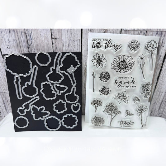 Hero Arts LITTLE FLOWERS Floral Rubber Stamps Dies