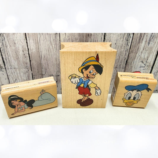 Disney PINNOCHIO Donald Duck Jasmine Wood Rubber Stamps Lot of 3