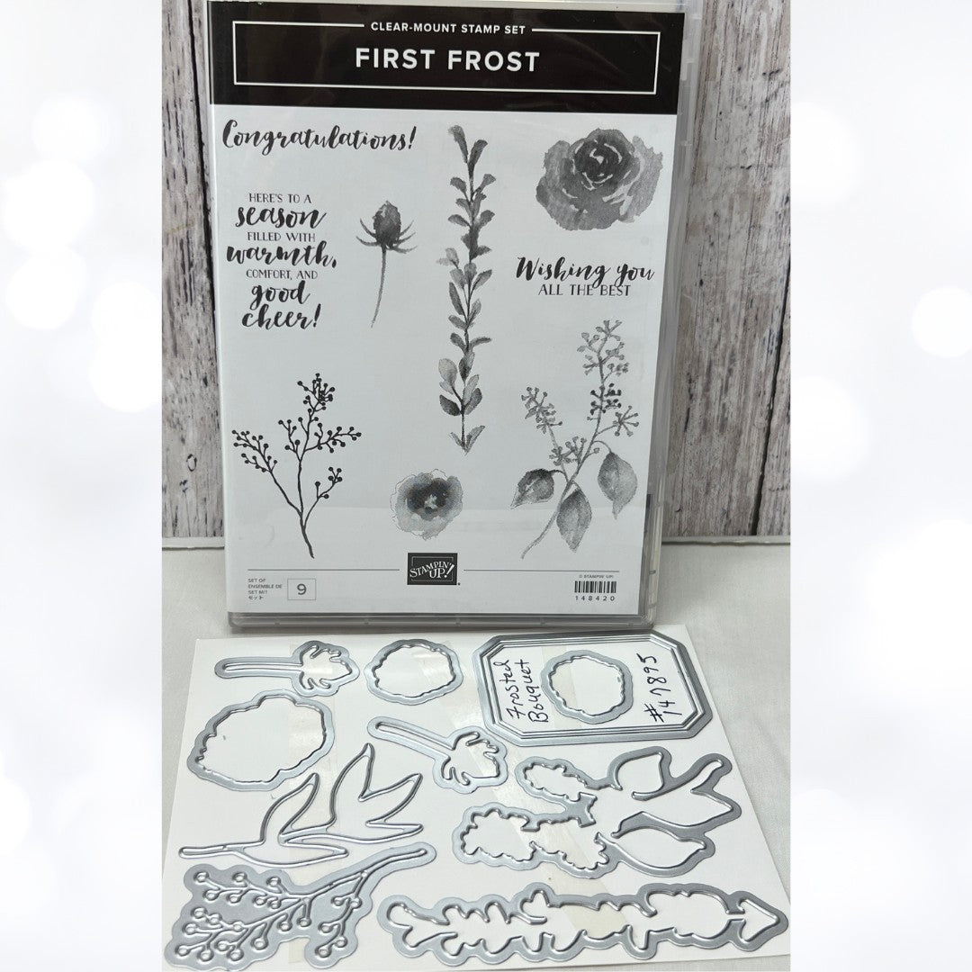 Stampin Up FIRST FROST Frosted Bouquet Christmas Flowers Rubber Stamps Dies