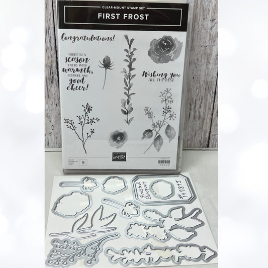 Stampin Up FIRST FROST Frosted Bouquet Christmas Flowers Rubber Stamps Dies