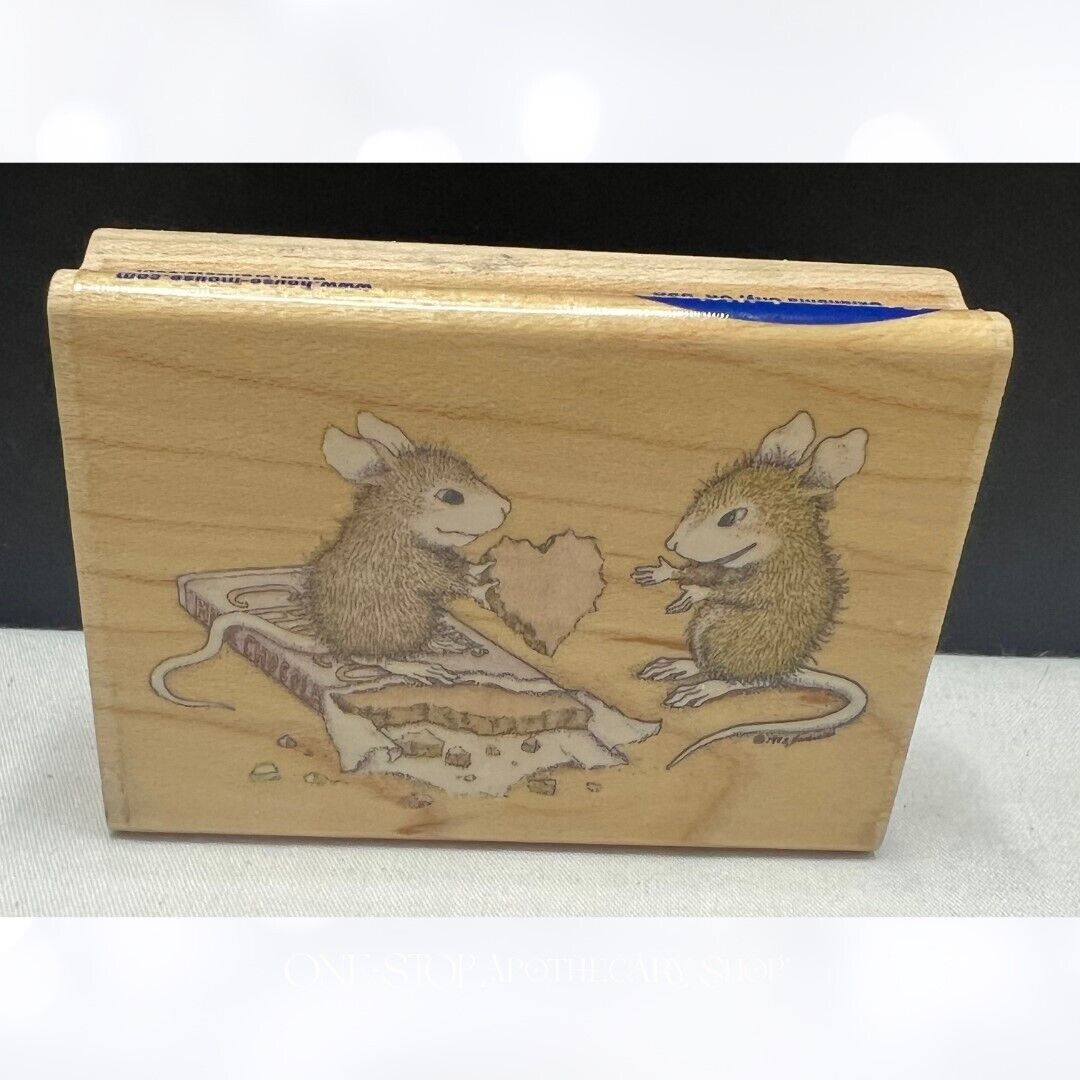 House Mouse CHOCOLATE HEART 02 Valentines Day Mice Rubber Stamp