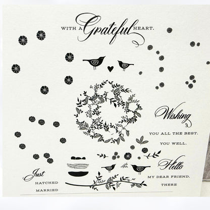 Papertrey Ink BIRDS & BLOOMS Wreath Floral Rubber Stamps Dies