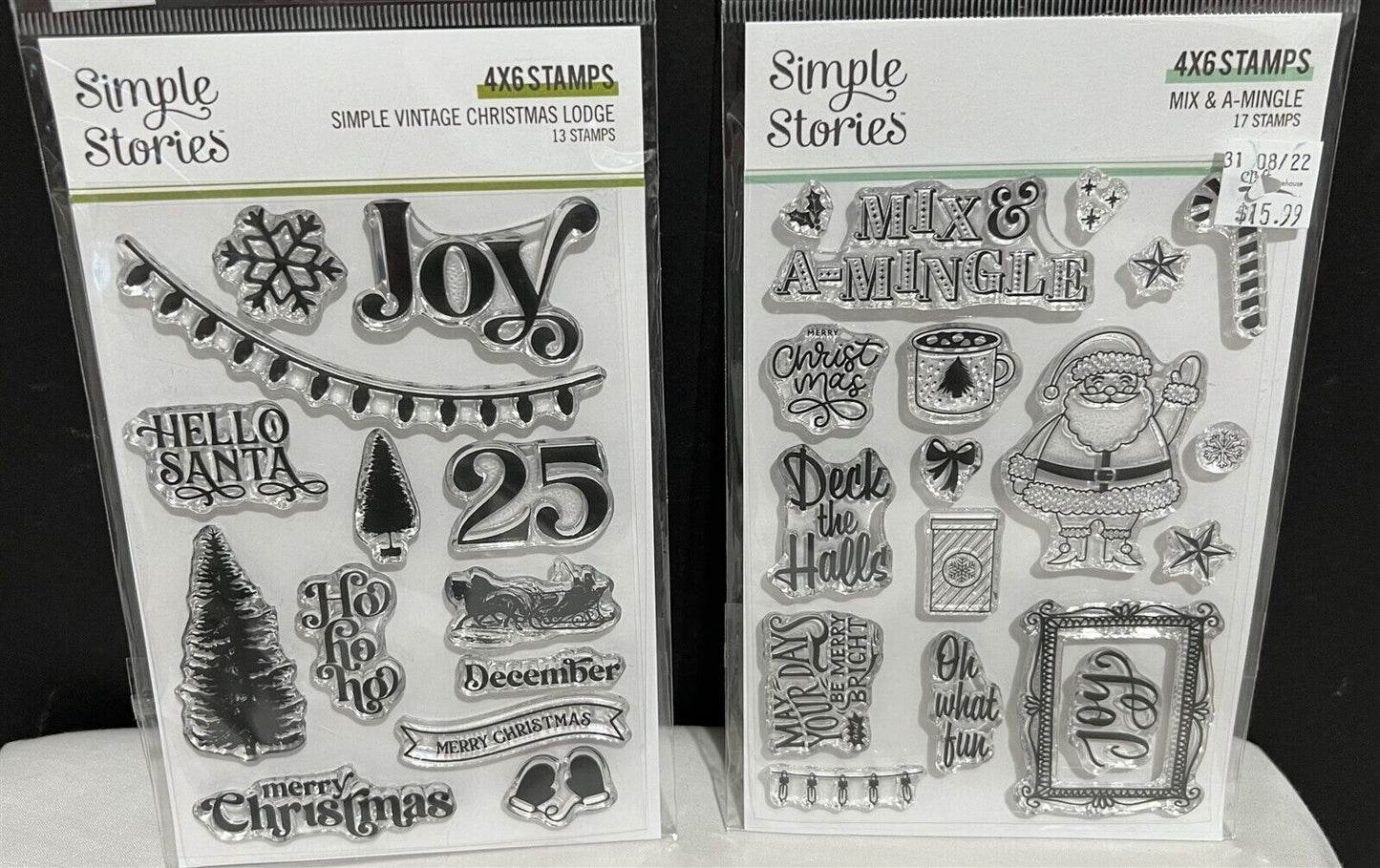 Simple Stories VINTAGE CHRISTMAS LODGE Mix-A-Mingle Christmas Rubber Stamps Lot