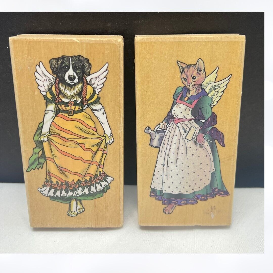 PSX Joanne West ANGEL CAT & DOG Puppy Mixed Media Rubber Stamps Lot of 2