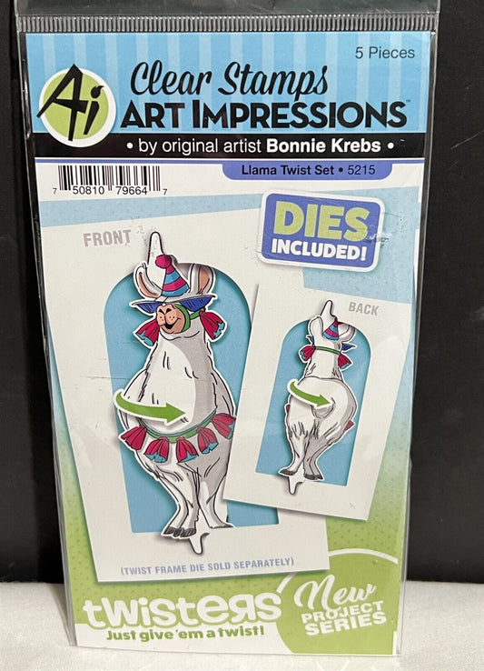 Art Impressions LLAMA TWIST Set Animals Rubber Stamps Dies Set