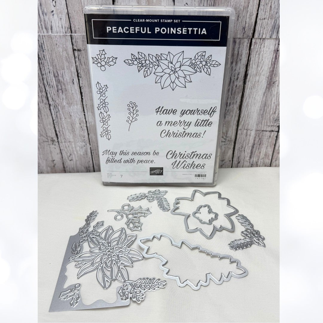 Stampin Up PEACEFUL POINSETTIAS Christmas Rubber Stamps Dies