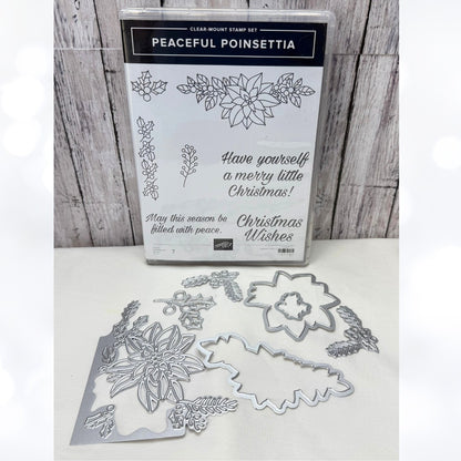 Stampin Up PEACEFUL POINSETTIAS Christmas Rubber Stamps Dies
