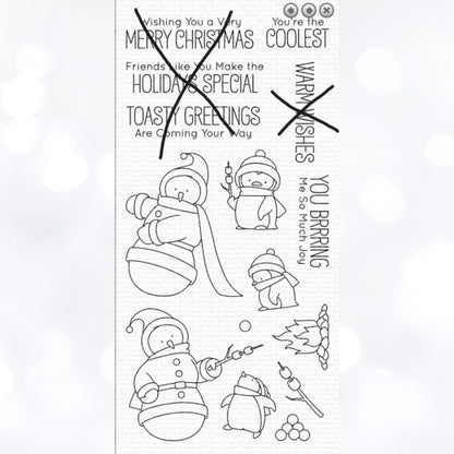 My Favorite Things TOASTY GREETINGS Snowman Christmas Rubber Stamps Dies AS IS**