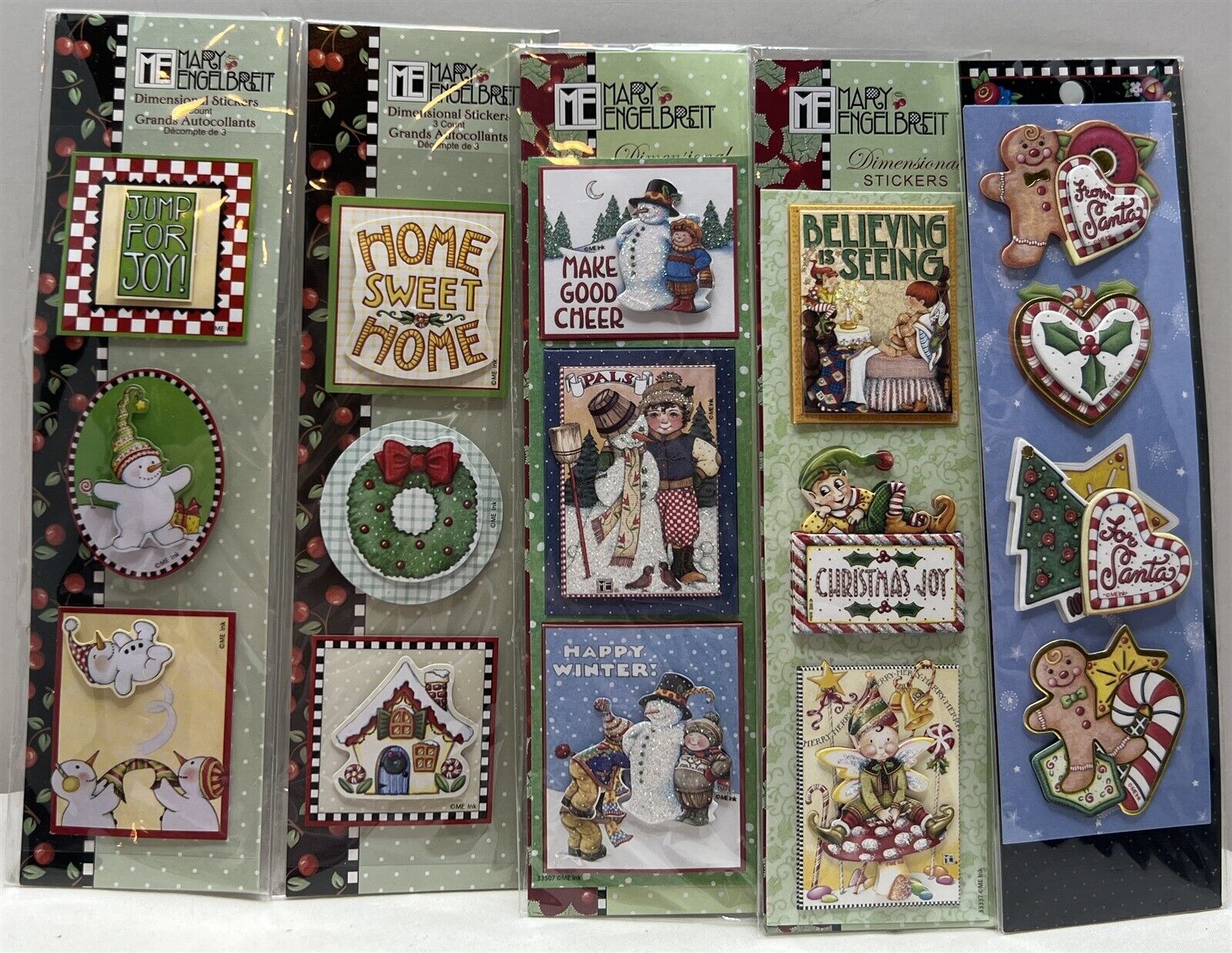 Mary Engelbreit CHRISTMAS Holiday Crafting 3D Stickers Lot of 14