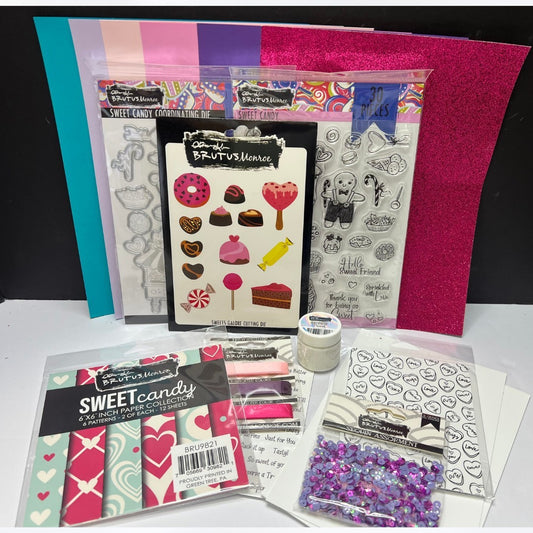 Brutus Monroe SWEET CANDY Christmas Valentines Rubber Stamps Dies Kit