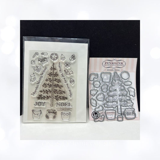 IO Impression Obsession HEARTFELT HOLIDAYS Christmas Tree Rubber Stamps Dies