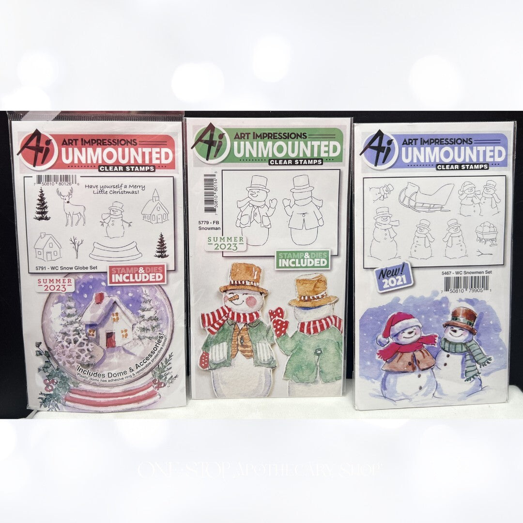 Art Impressions SNOW GLOBE Snowman Christmas Rubber Stamps Lot of 3