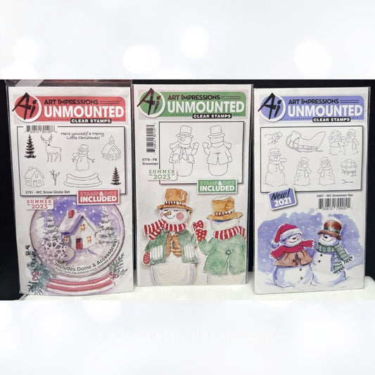 Art Impressions SNOW GLOBE Snowman Christmas Rubber Stamps Lot of 3