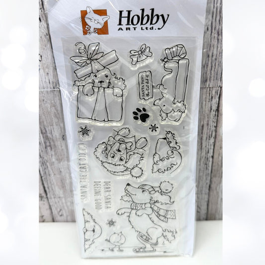 Hobby Art Ltd CHRISTMAS DOGS Puppy Santa Rubber Stamps