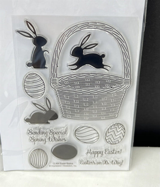 Impression Obsession EASTER BASKET Bunny Eggs Rubber Stamps Set