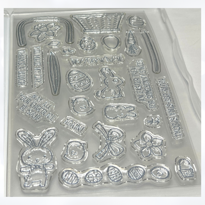 Stampin Up BASKET BUNCH Builder Easter Rubber Stamps Framelits Dies