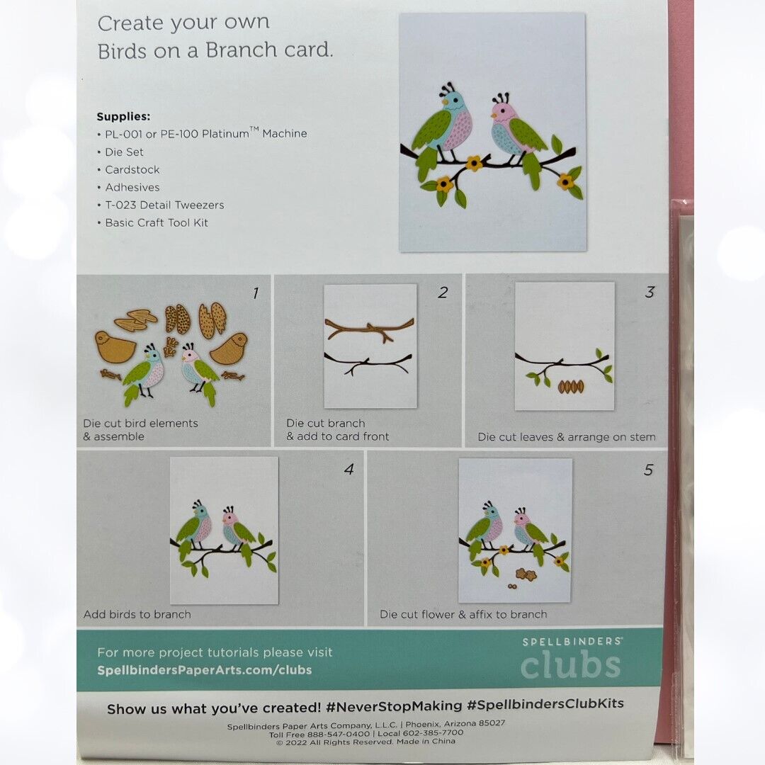 Spellbinders LOVE GROWS HERE Birds Card Kit of the Month Rubber Stamps Dec 2022