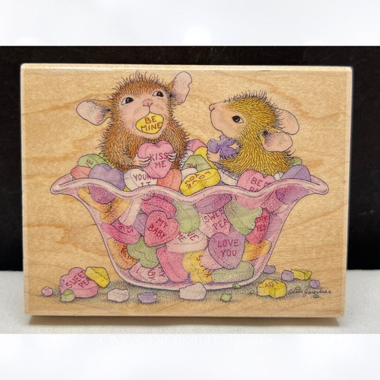 House Mouse LOVIN MOUSEFULL Valentines Day Candy Hearts Mice Rubber Stamp